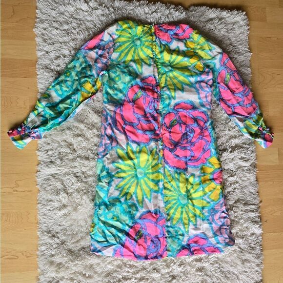 BH WRAGGE Vibrant Floral Long Sleeve Dress  Deep V Neck Size Medium Retro - Picture 13 of 15